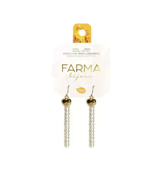 Farma Bijoux Υποαλλεγικά Σκουλαρίκια Χρυσή Καρδιά Αλυσίδες 50mm