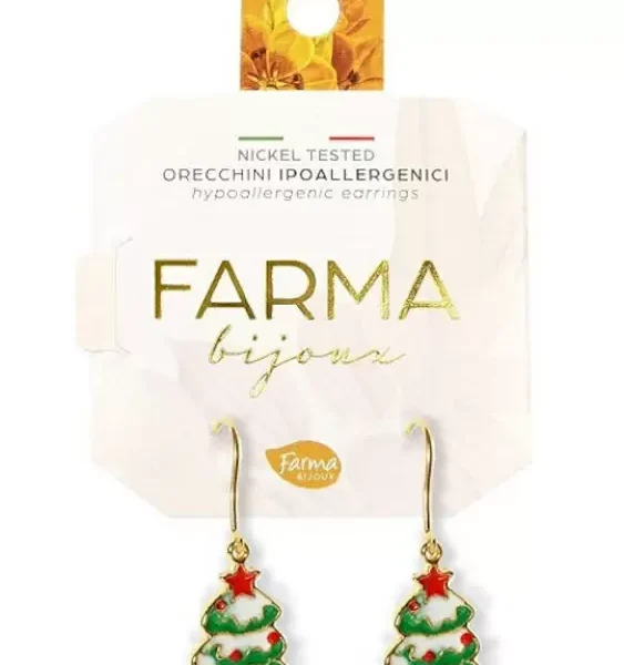 Farma Bijoux Υποαλλεργικά Σκουλαρίκια Κρεμαστό Χριστουγεννιάτικο Δέντρο 25mm