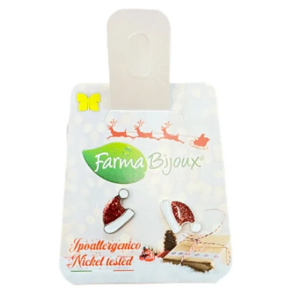 Farma Bijoux Υποαλλεγικά Σκουλαρίκια Σκουφάκι Αγ. Βασίλη με Glitter