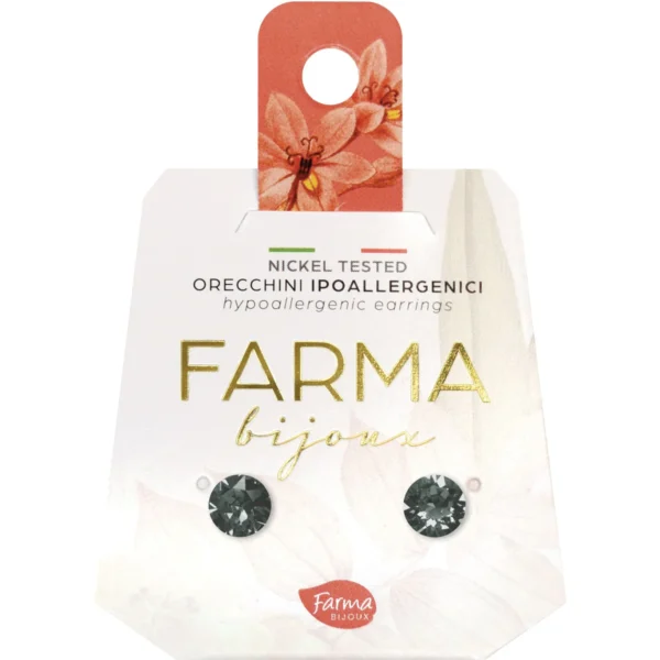 Farma Bijoux Υποαλλεργικά Σκουλαρίκια Κρύσταλλα Γραφίτης 6.2mm, 1 ζευγάρι