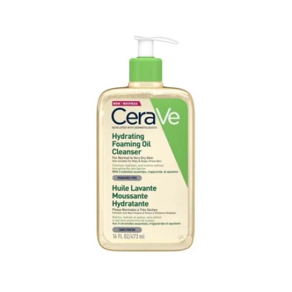 CeraVe Hydrating Foaming Oil Cleanser Λάδι Καθαρισμού Προσώπου & Σώματος για Κανονικό έως Ξηρό Δέρμα με Σκουαλάνιο, Τριγλυκερίδια & Ceramides 473ml