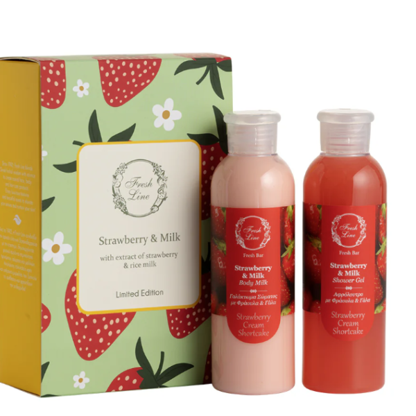 FRESH LINE SHOWER GEL 200ML+BODY MILK 200ML (STRAWBERRY+MILK)